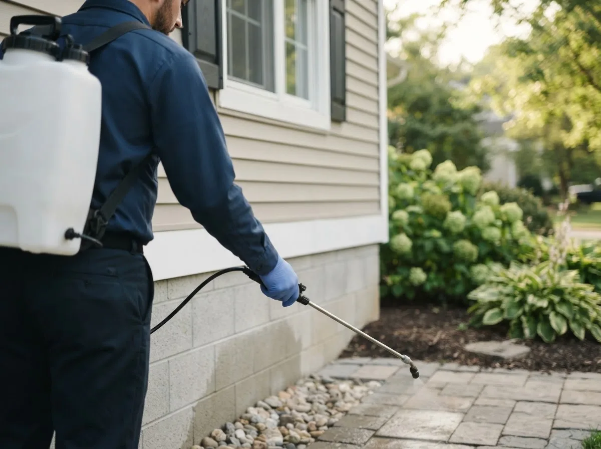 Pest control technician inspecting a home in Singers Glen, VA